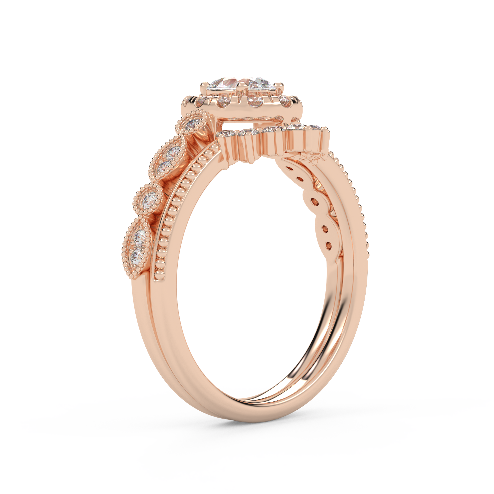 IGI Certified Pear and Round Lab Grown Diamond Bridal Set Ring