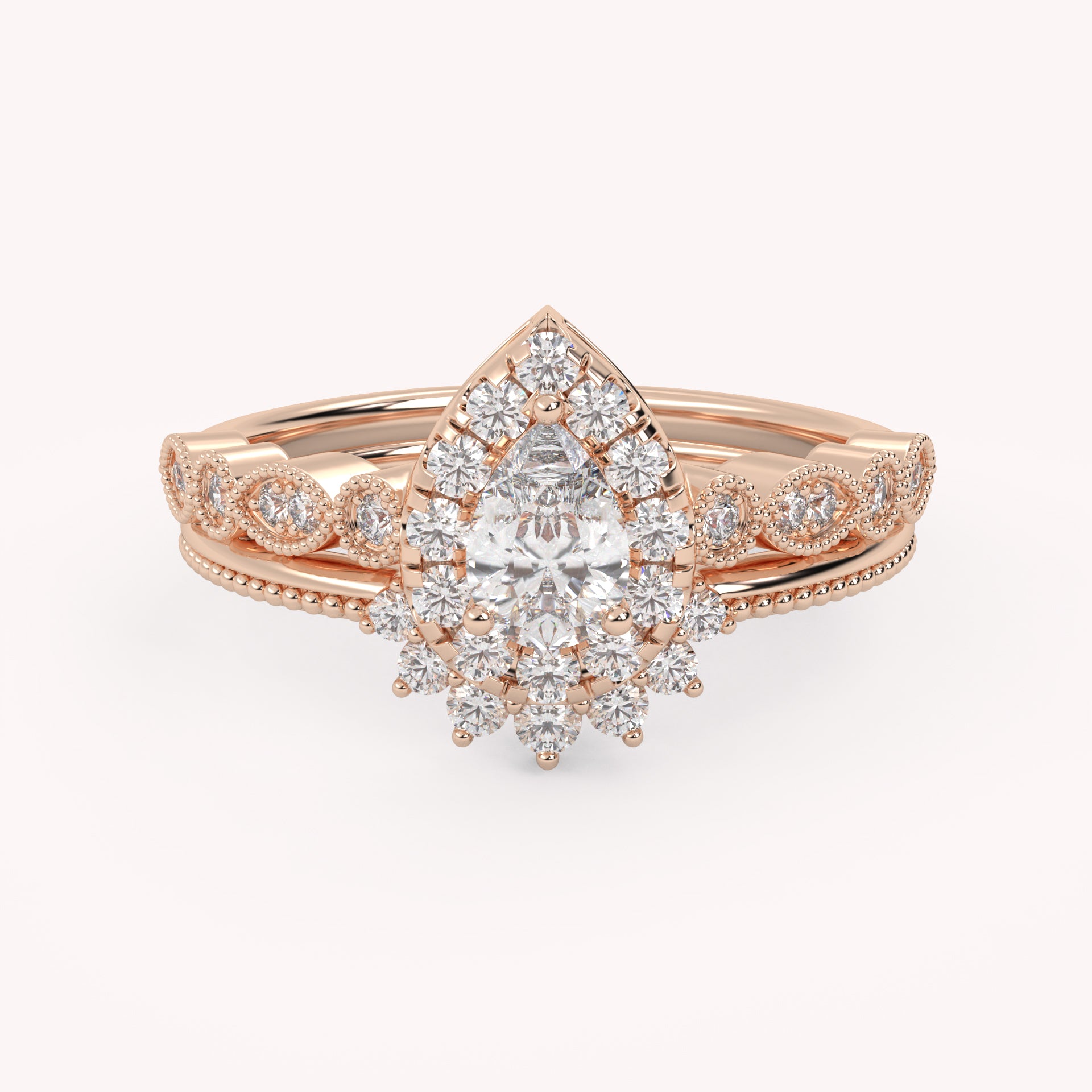 IGI Certified Pear and Round Lab Grown Diamond Bridal Set Ring