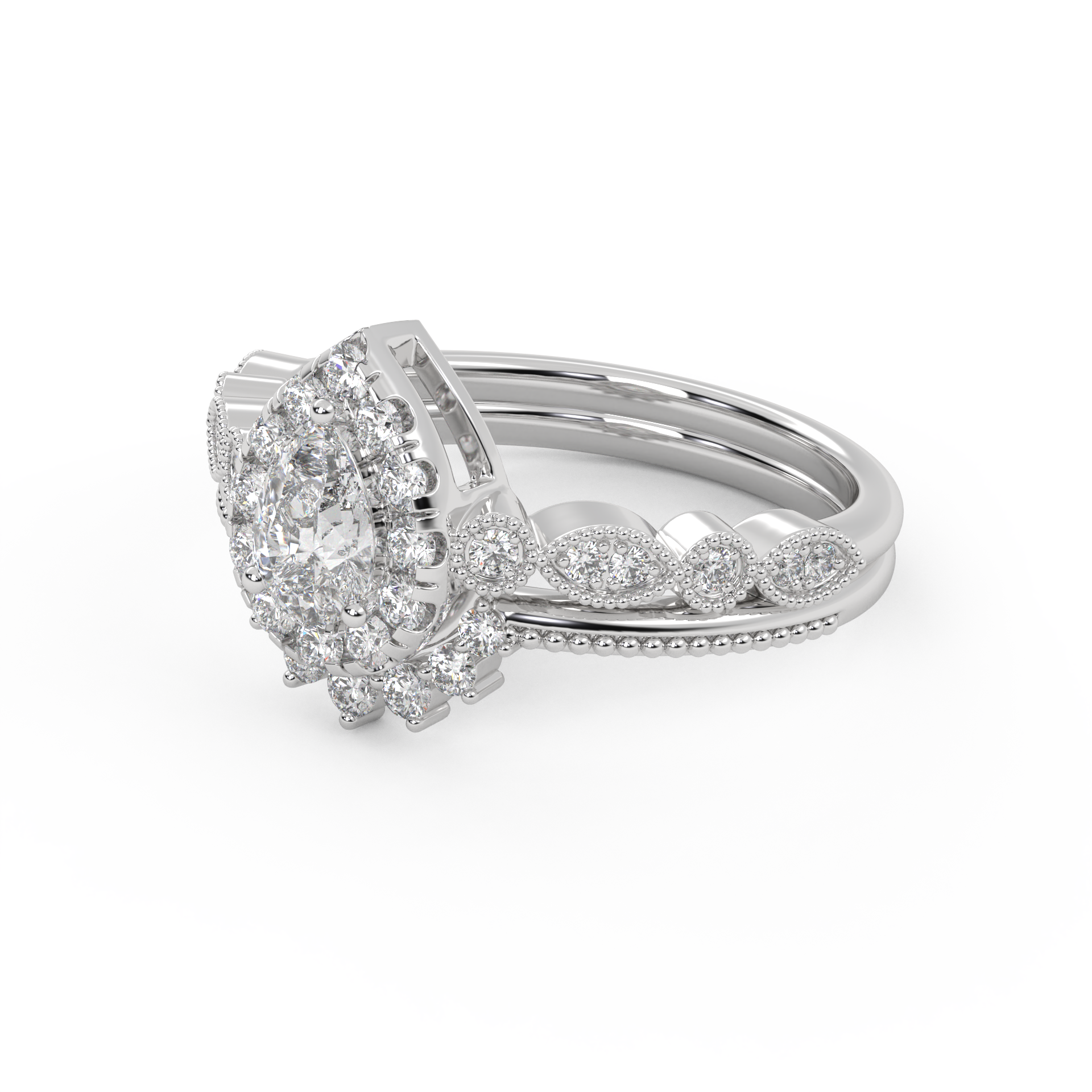 IGI Certified Pear and Round Lab Grown Diamond Bridal Set Ring