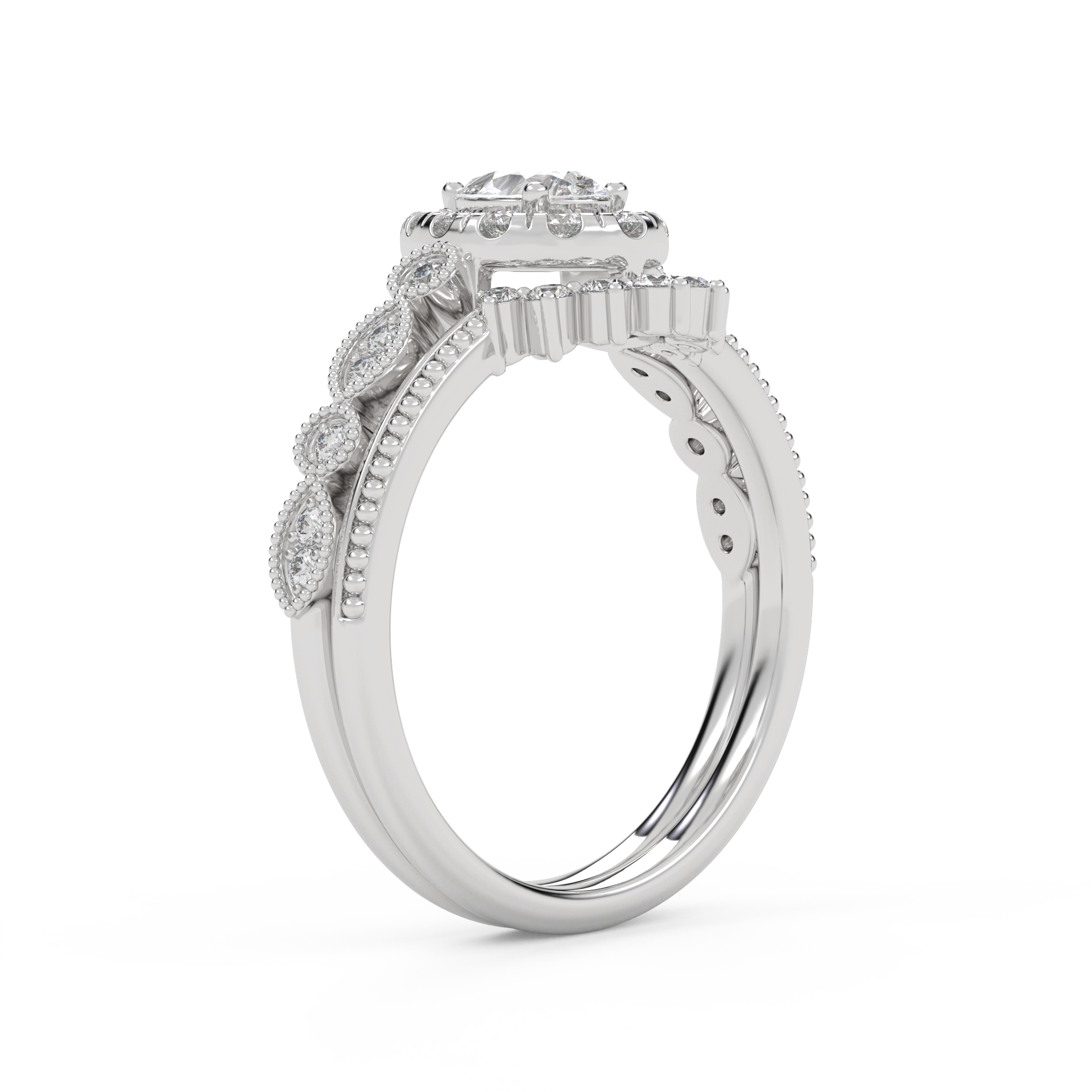 IGI Certified Pear and Round Lab Grown Diamond Bridal Set Ring