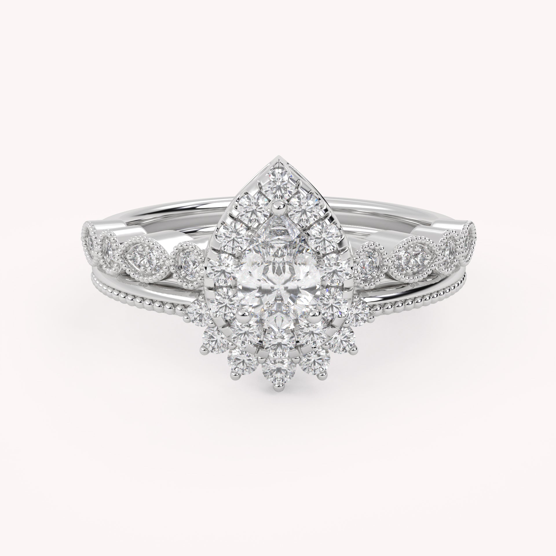 IGI Certified Pear and Round Lab Grown Diamond Bridal Set Ring