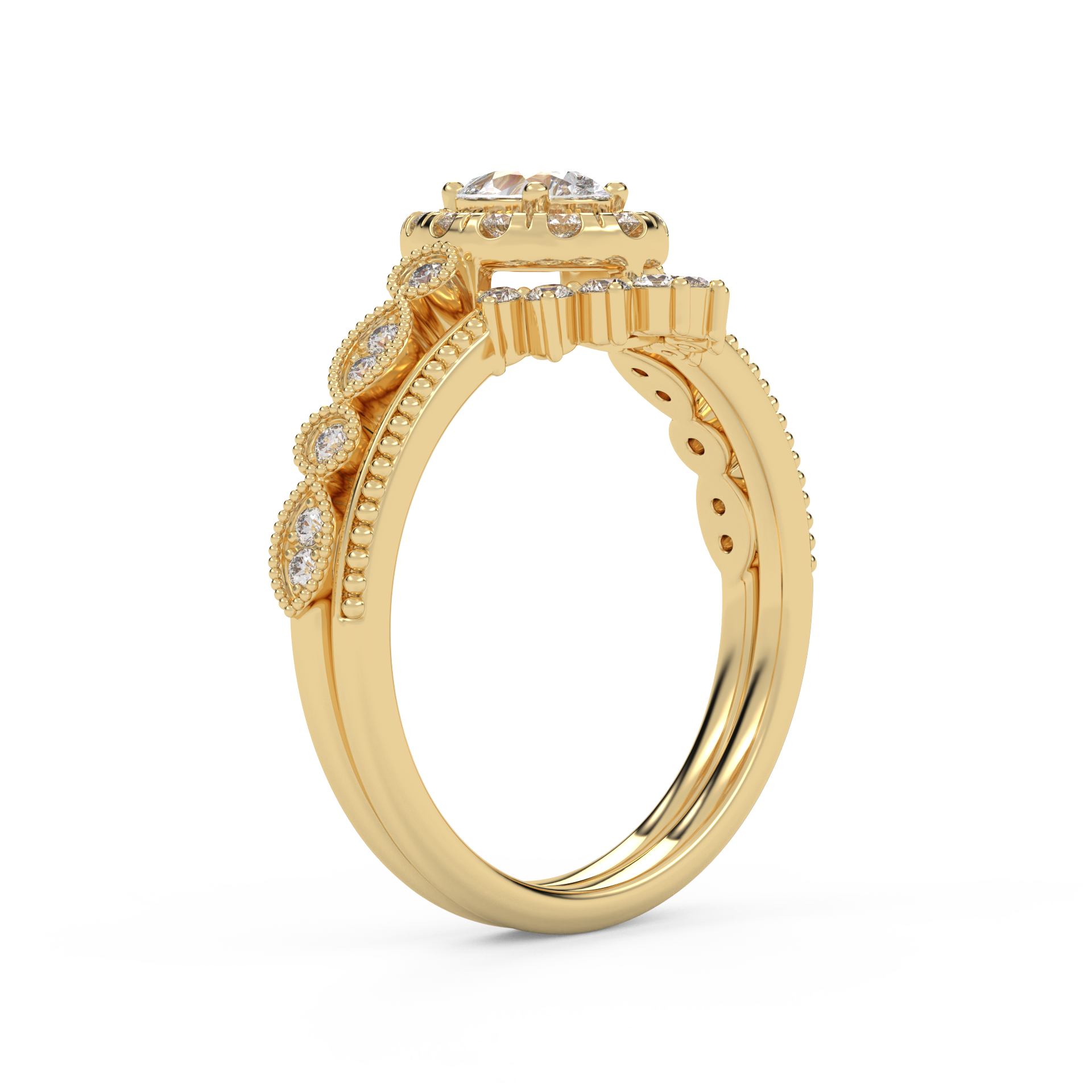 IGI Certified Pear and Round Lab Grown Diamond Bridal Set Ring