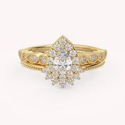 IGI Certified Pear and Round Lab Grown Diamond Bridal Set Ring