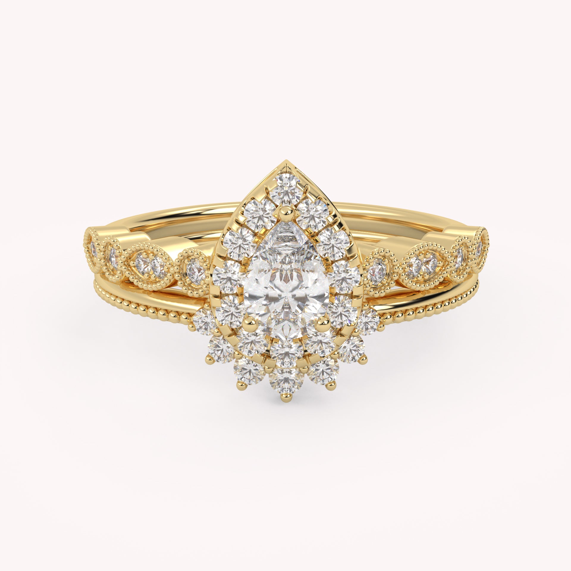 IGI Certified Pear and Round Lab Grown Diamond Bridal Set Ring