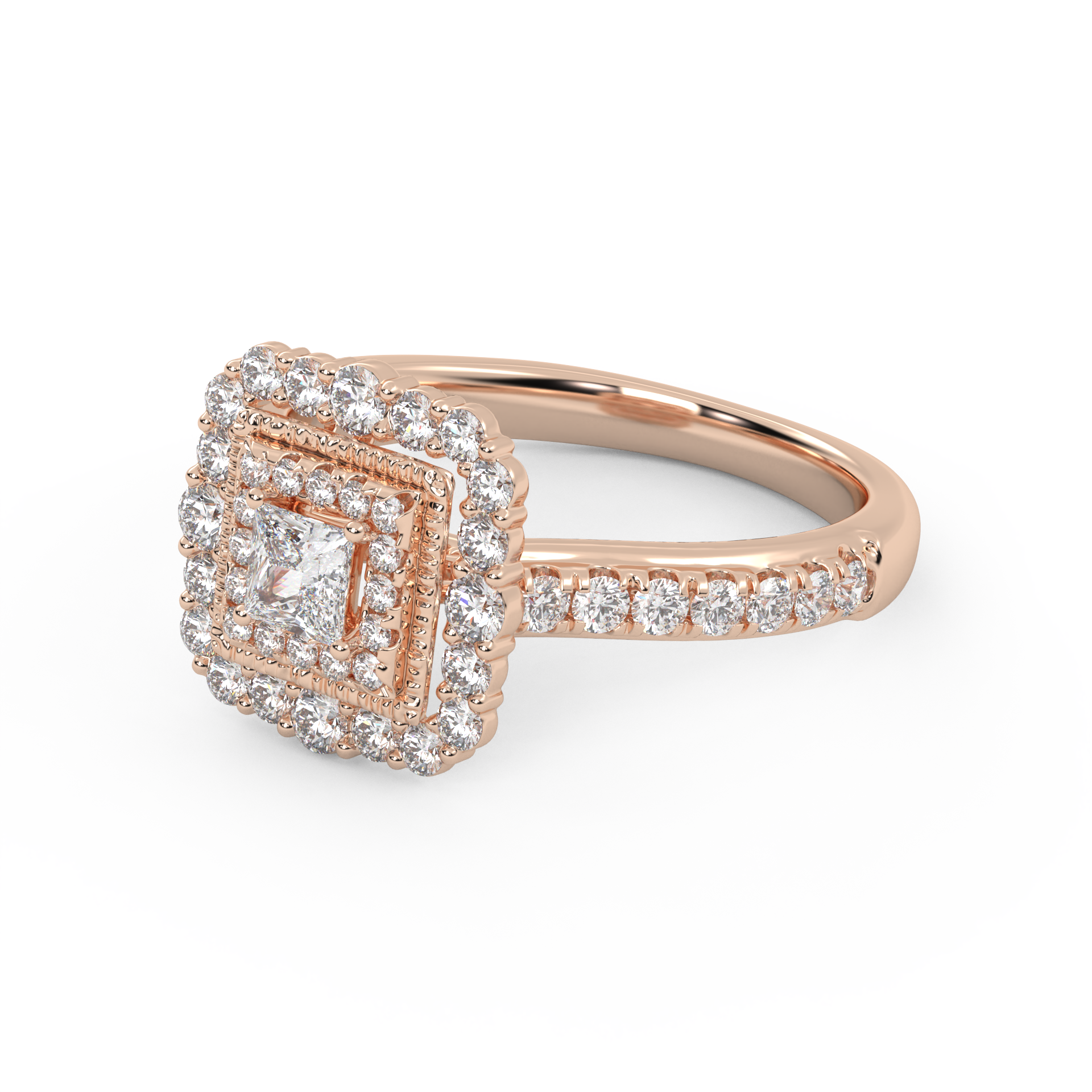 IGI Certified Princess Cut Double Halo Engagement Ring