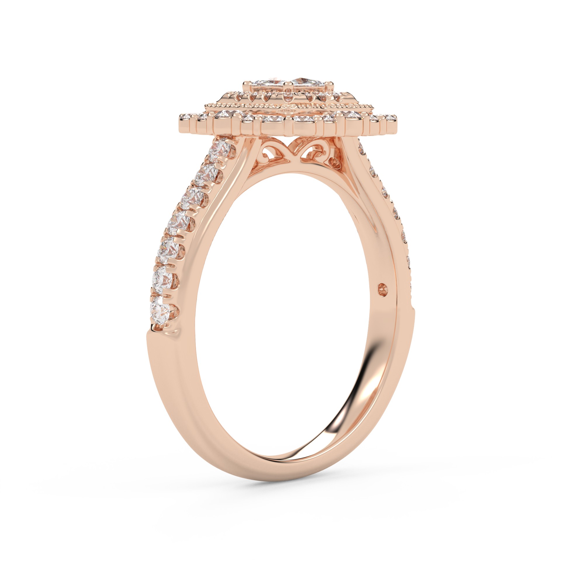 IGI Certified Princess Cut Double Halo Engagement Ring