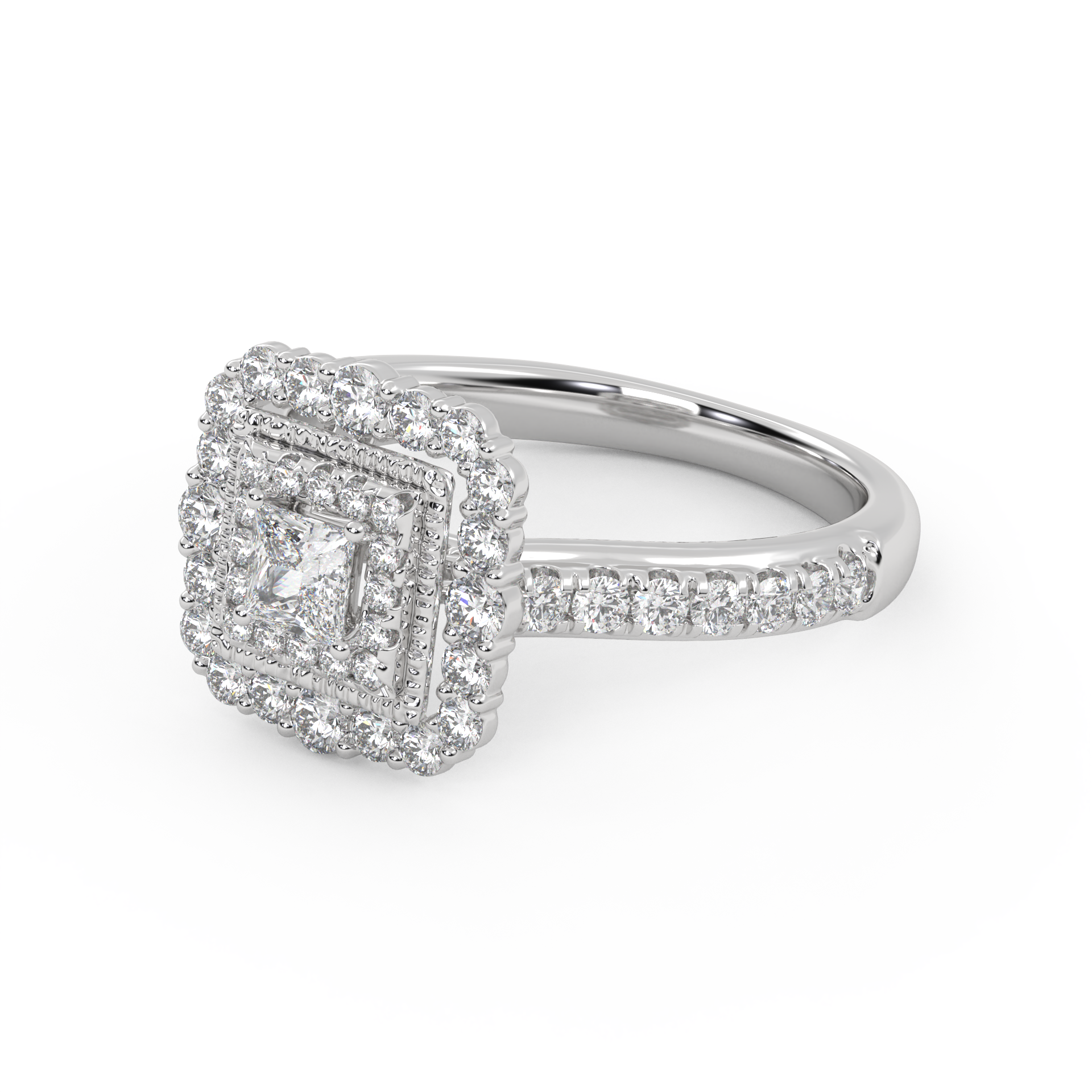 IGI Certified Princess Cut Double Halo Engagement Ring