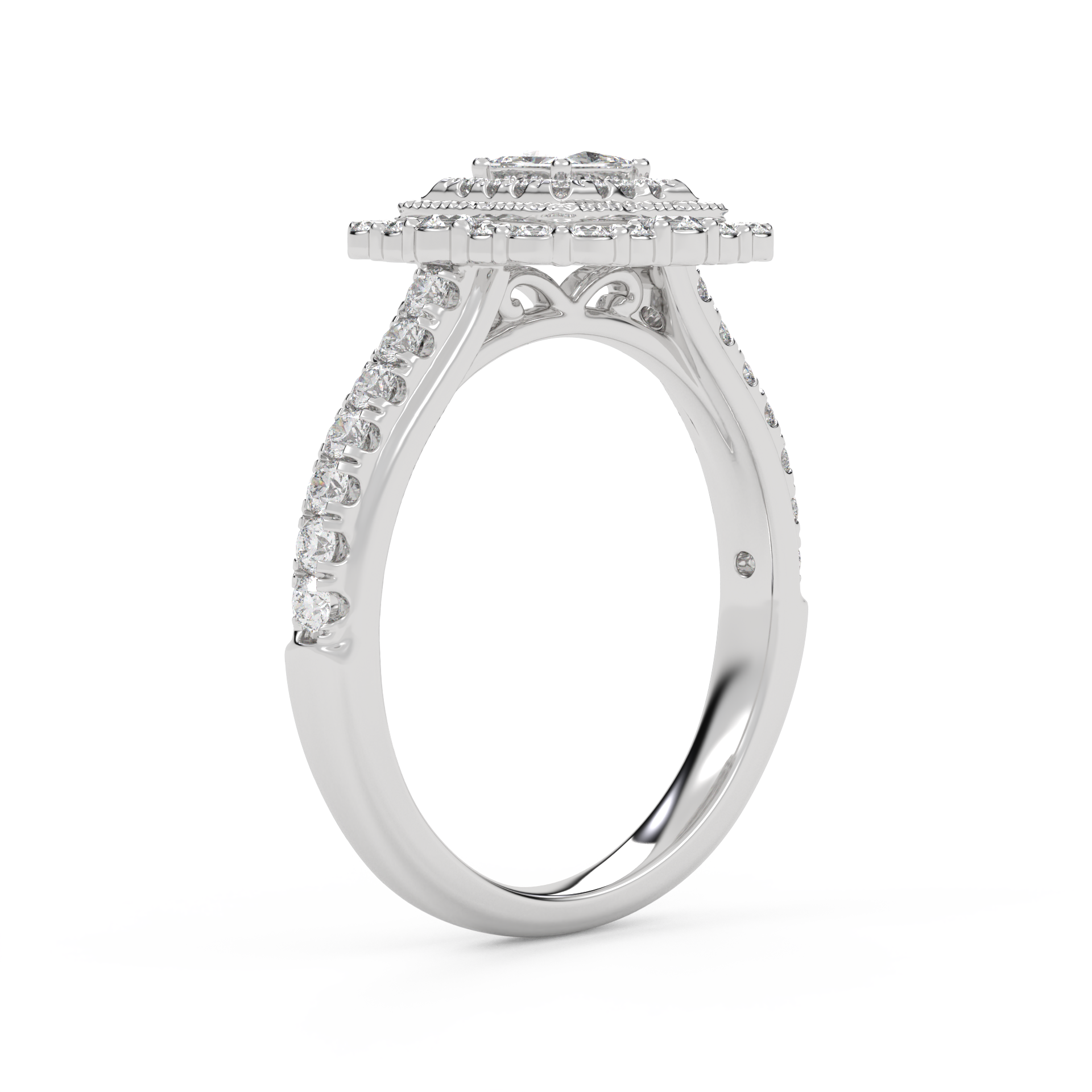 IGI Certified Princess Cut Double Halo Engagement Ring