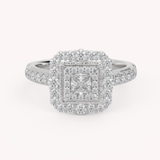 IGI Certified Princess Cut Double Halo Engagement Ring