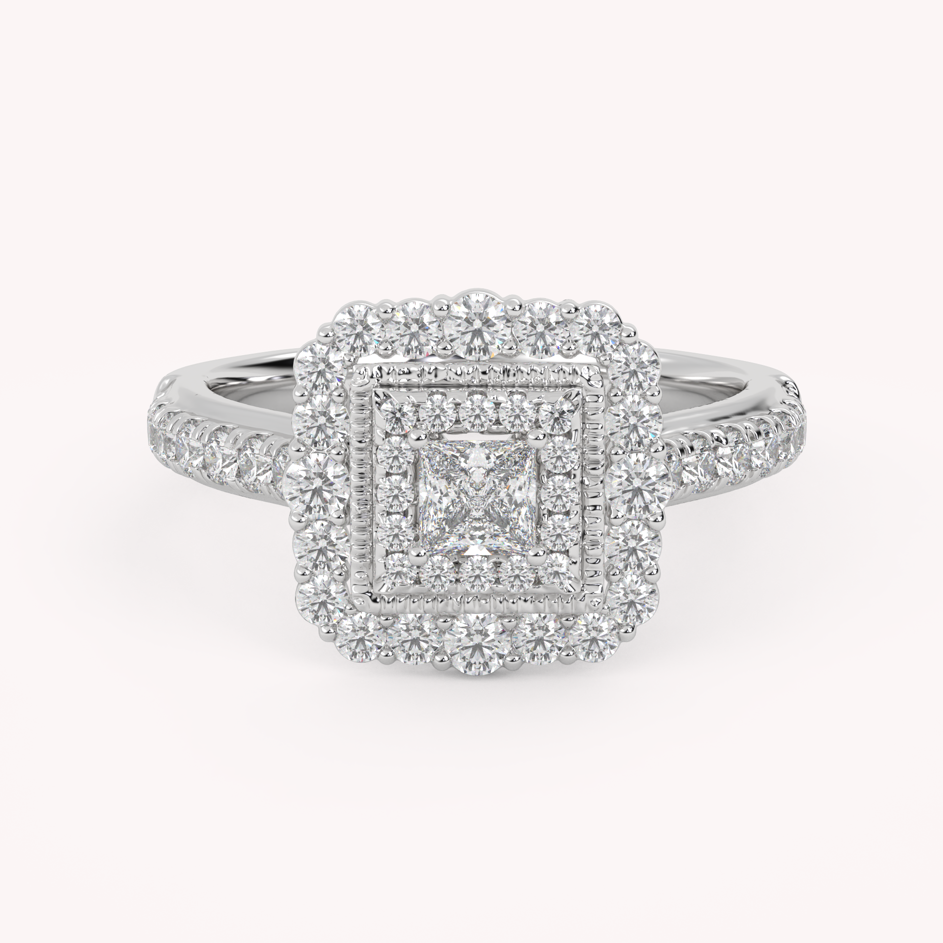 IGI Certified Princess Cut Double Halo Engagement Ring