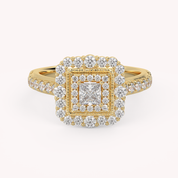 IGI Certified Princess Cut Double Halo Engagement Ring