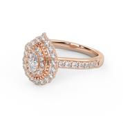 IGI Certified Pear and Round 0.90 Carat Lab Grown Diamond Double Halo Engagement Ring