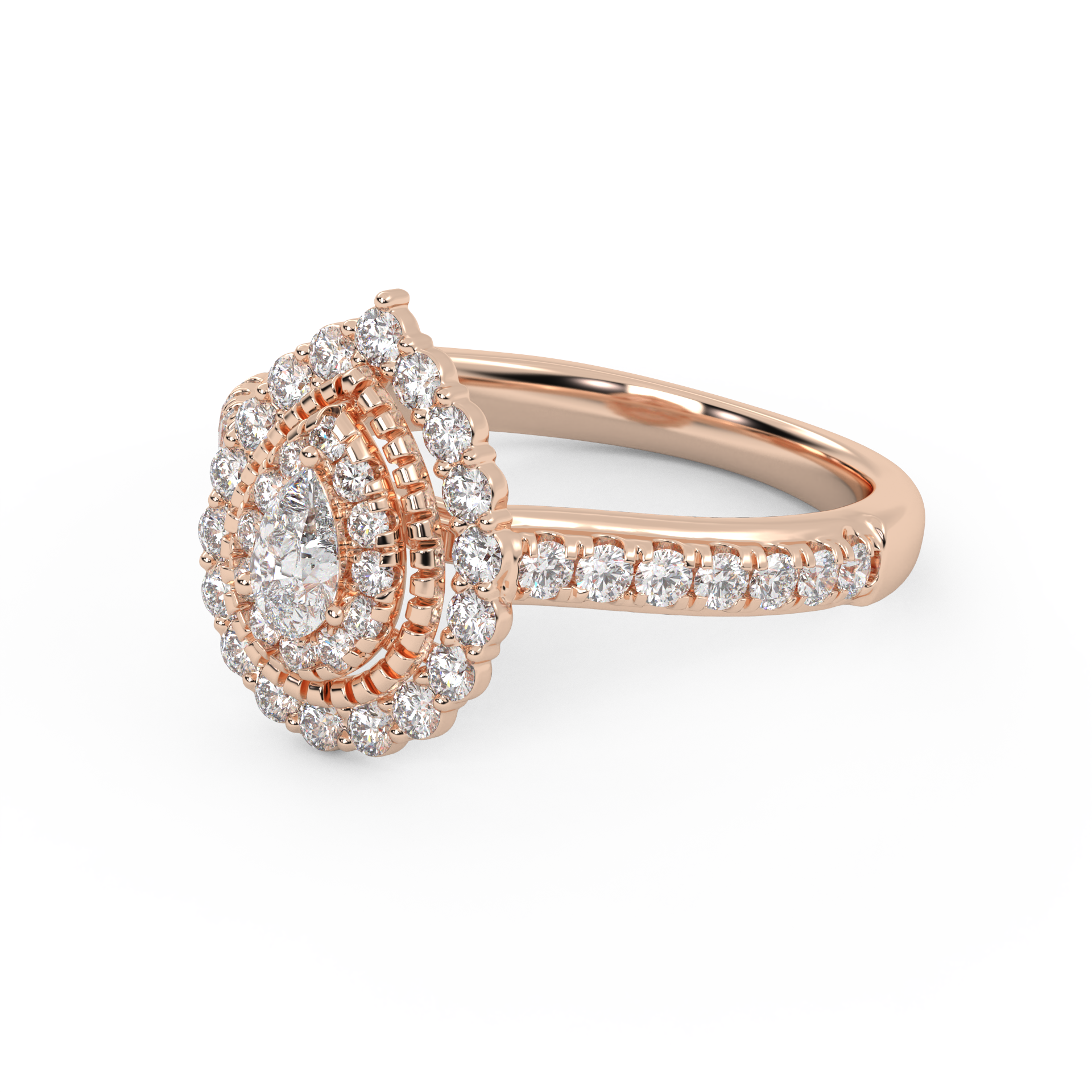 IGI Certified Pear and Round 0.90 Carat Lab Grown Diamond Double Halo Engagement Ring