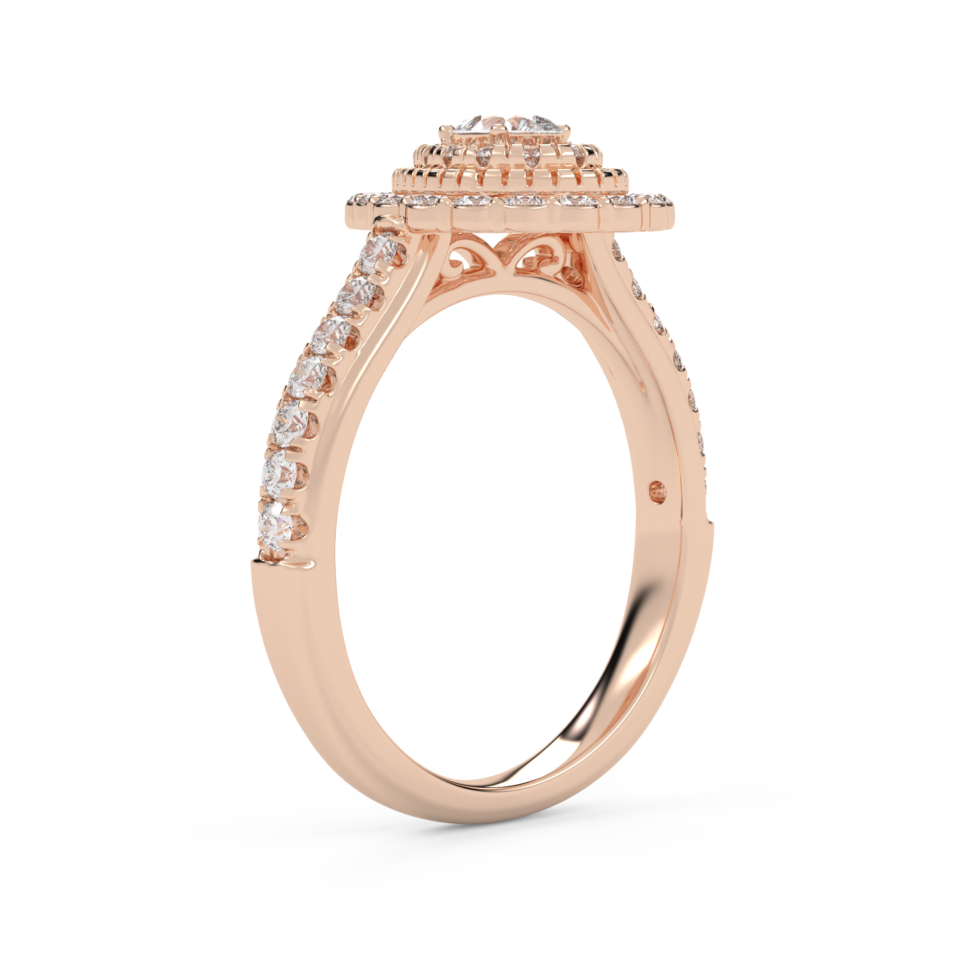 IGI Certified Pear and Round 0.90 Carat Lab Grown Diamond Double Halo Engagement Ring