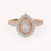 IGI Certified Pear and Round 0.90 Carat Lab Grown Diamond Double Halo Engagement Ring