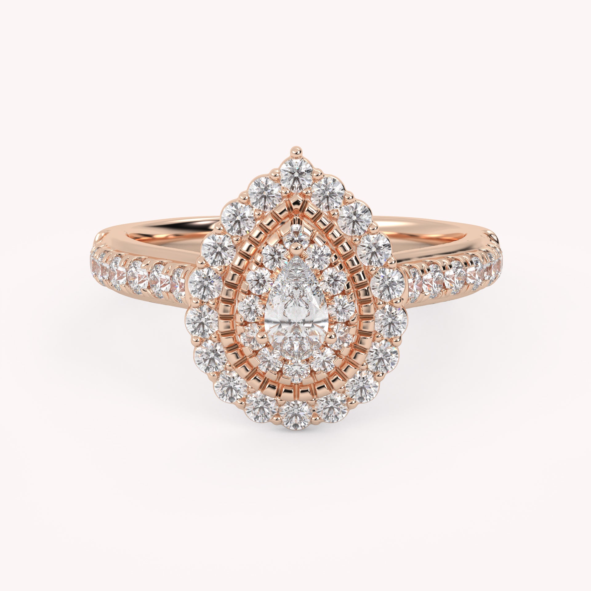 IGI Certified Pear and Round 0.90 Carat Lab Grown Diamond Double Halo Engagement Ring