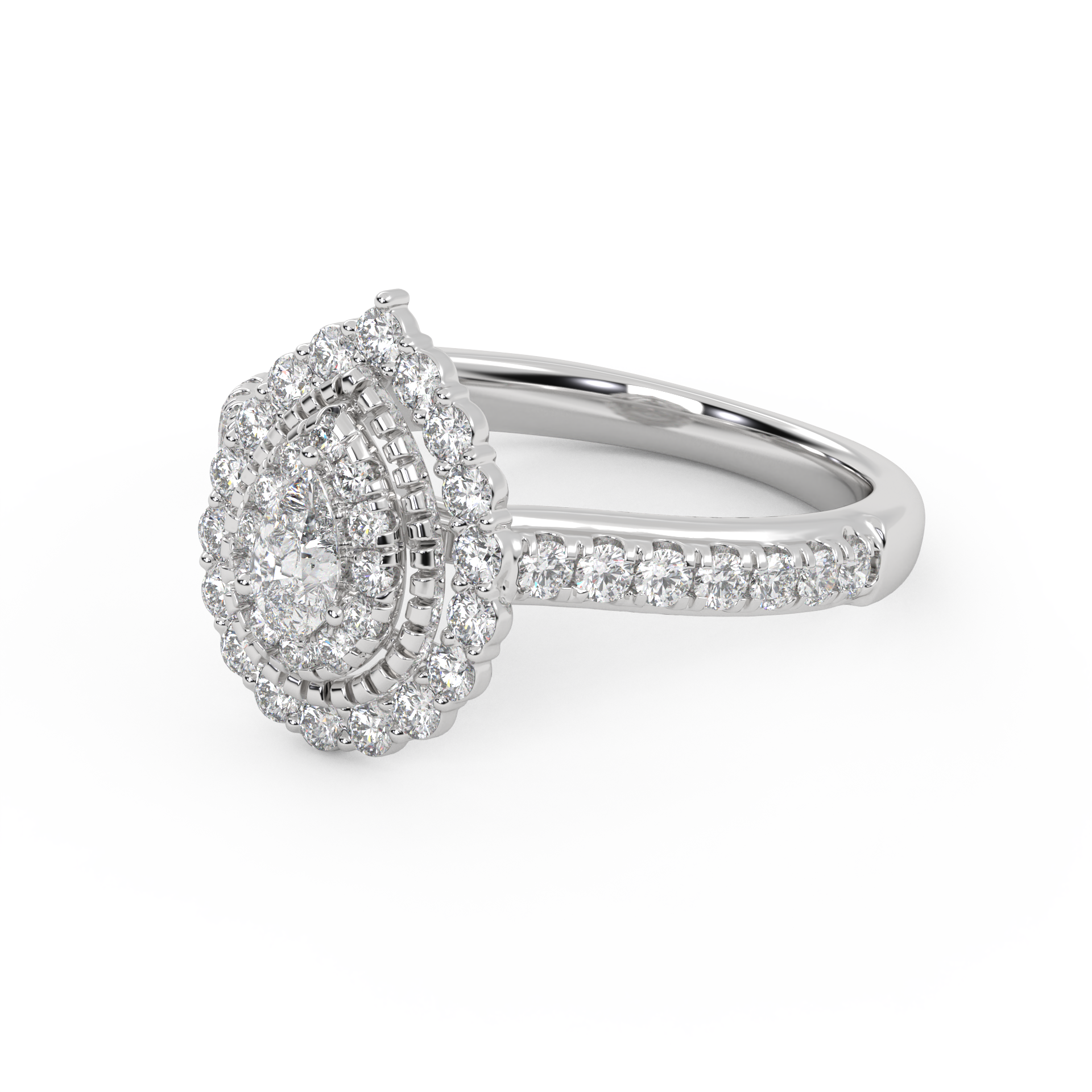 IGI Certified Pear and Round 0.90 Carat Lab Grown Diamond Double Halo Engagement Ring