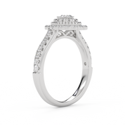 IGI Certified Pear and Round 0.90 Carat Lab Grown Diamond Double Halo Engagement Ring