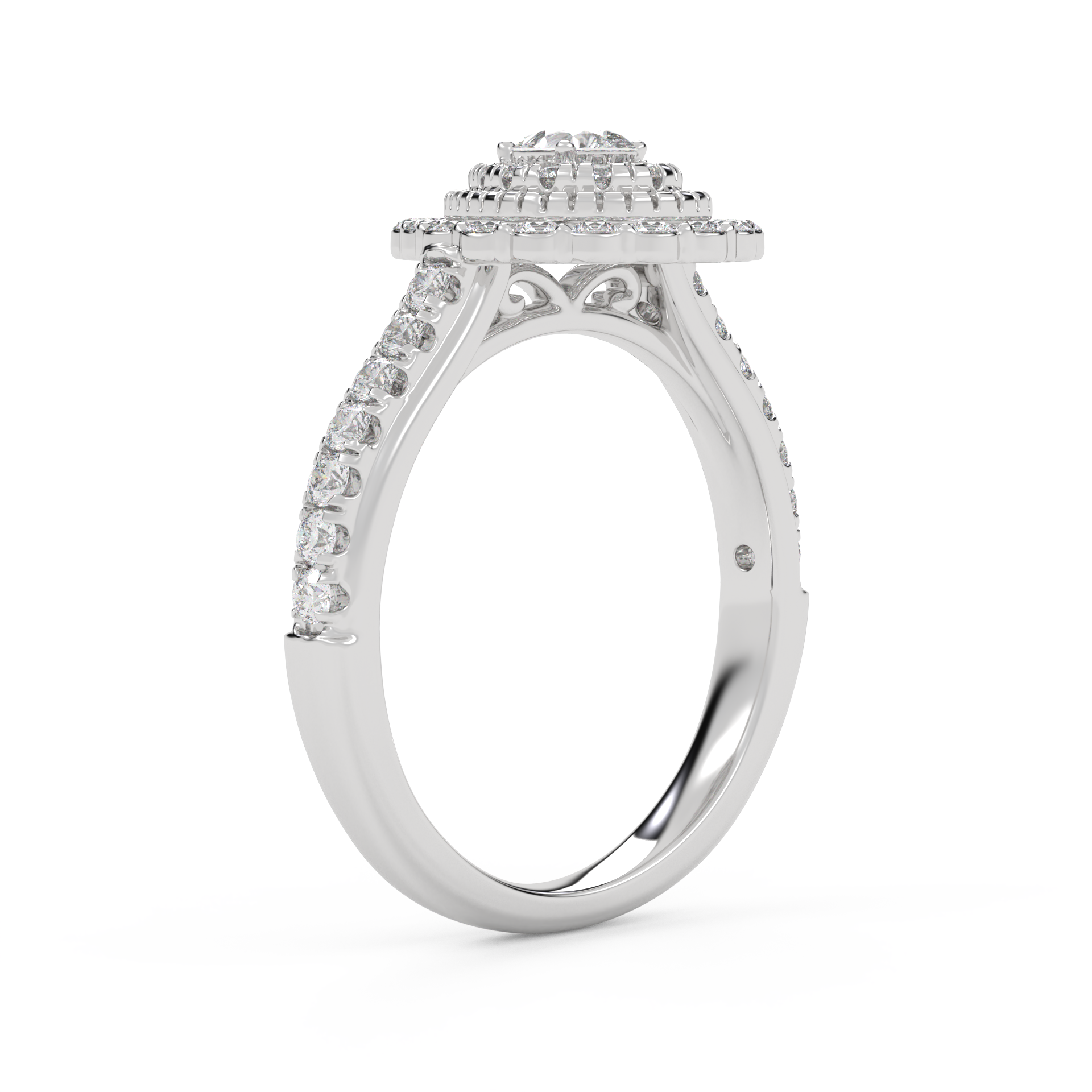 IGI Certified Pear and Round 0.90 Carat Lab Grown Diamond Double Halo Engagement Ring