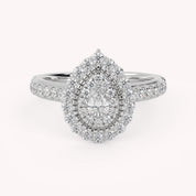 IGI Certified Pear and Round 0.90 Carat Lab Grown Diamond Double Halo Engagement Ring