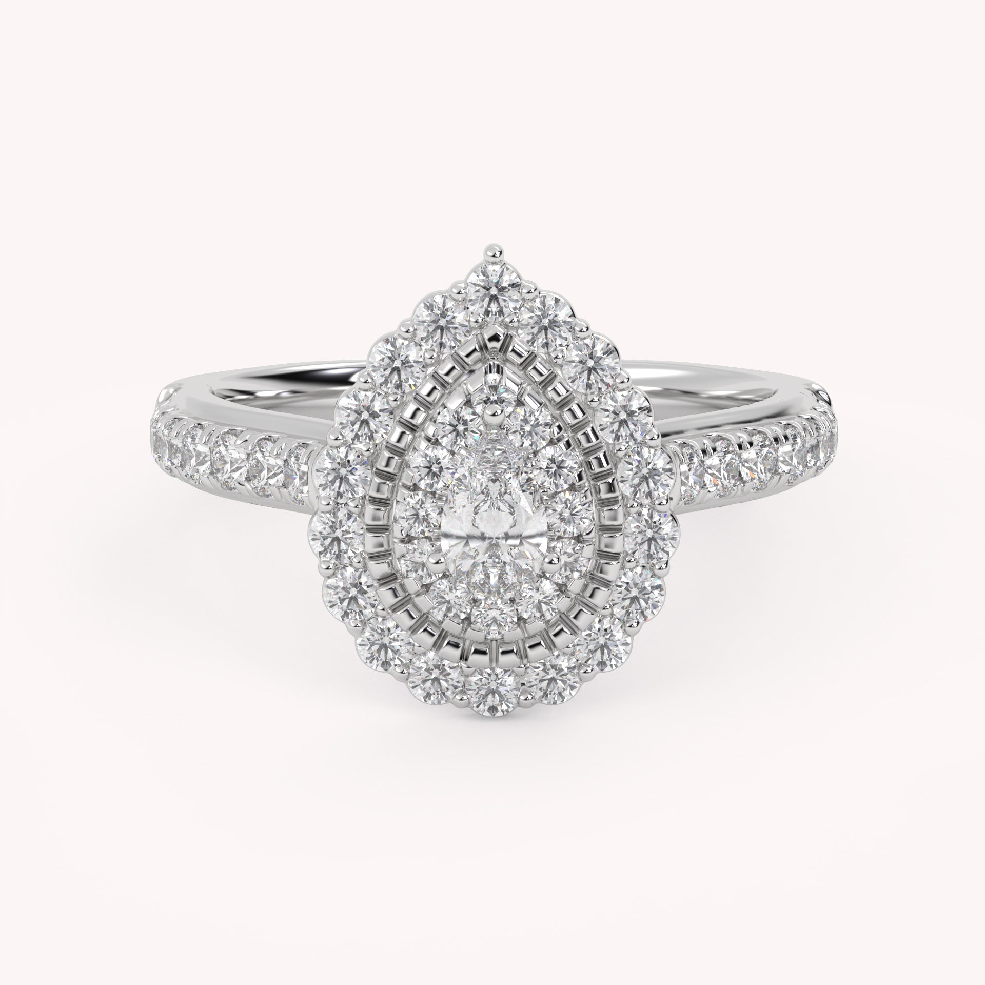IGI Certified Pear and Round 0.90 Carat Lab Grown Diamond Double Halo Engagement Ring