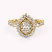 IGI Certified Pear and Round 0.90 Carat Lab Grown Diamond Double Halo Engagement Ring