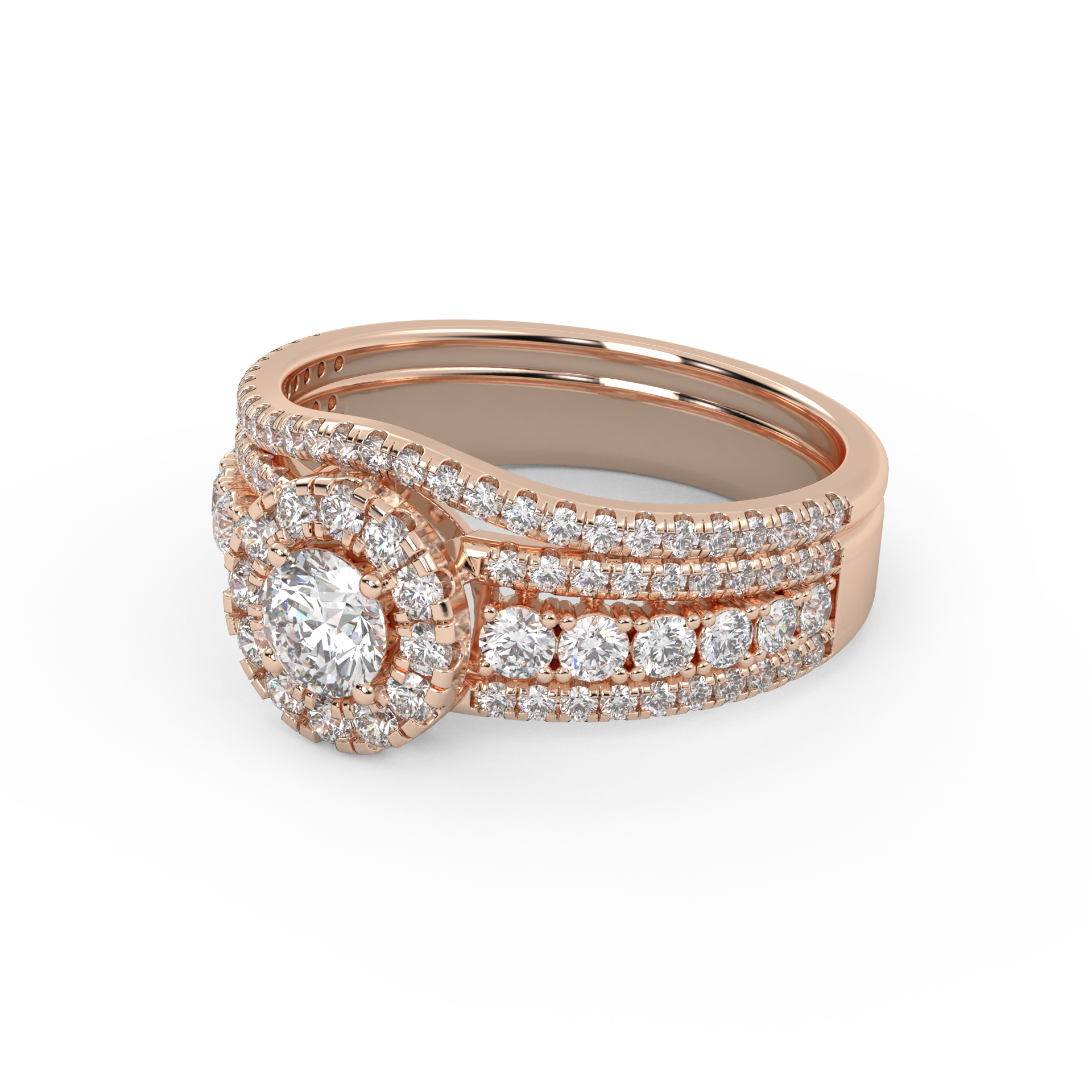 IGI Certified 1.00 Carat Halo Solitaire Cluster Bridal Set Ring