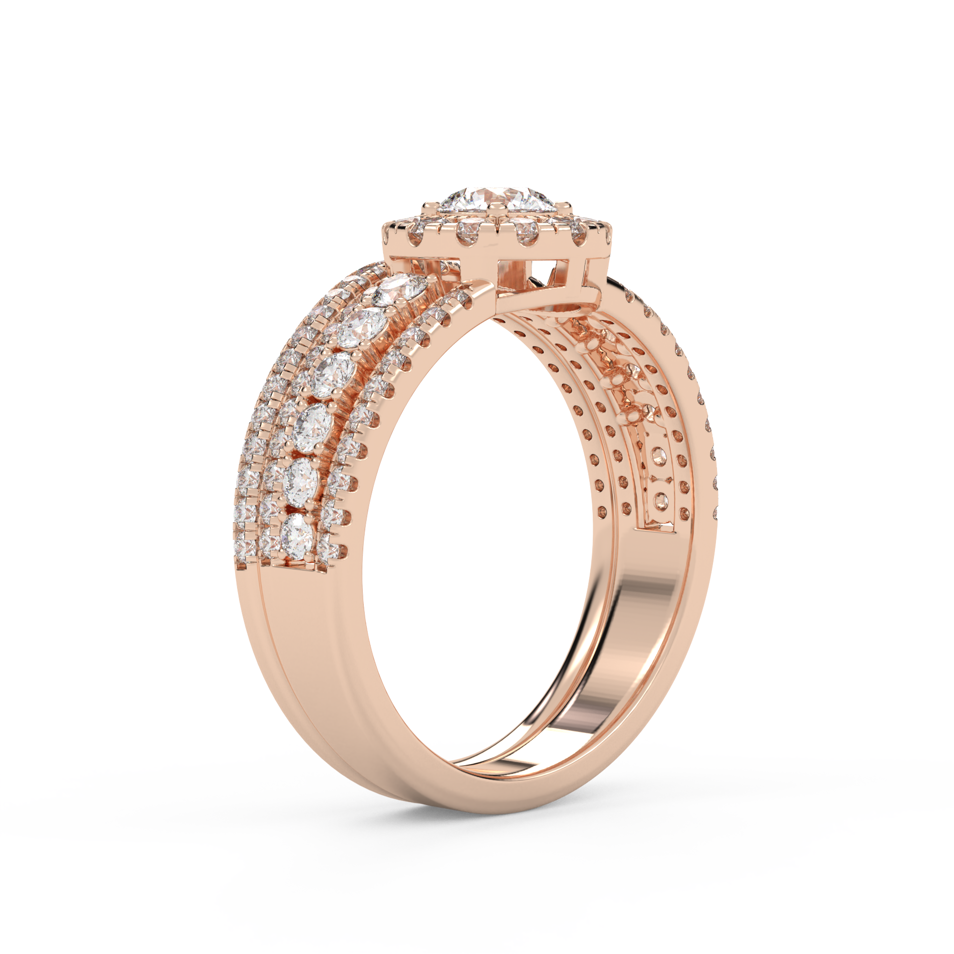 IGI Certified 1.00 Carat Halo Solitaire Cluster Bridal Set Ring
