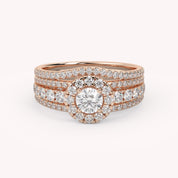 IGI Certified 1.00 Carat Halo Solitaire Cluster Bridal Set Ring