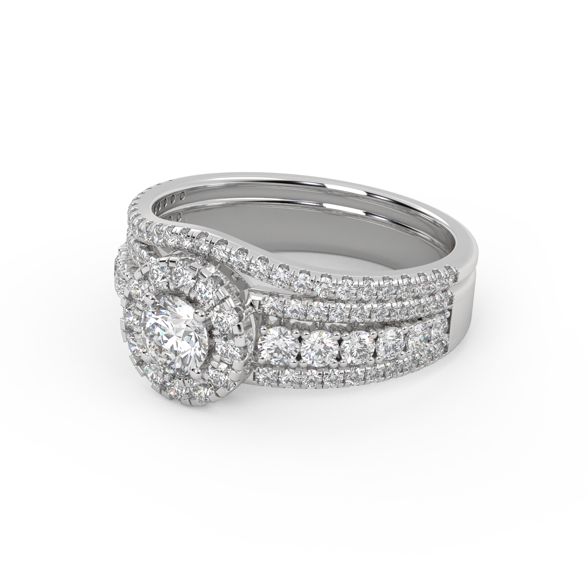 IGI Certified 1.00 Carat Halo Solitaire Cluster Bridal Set Ring