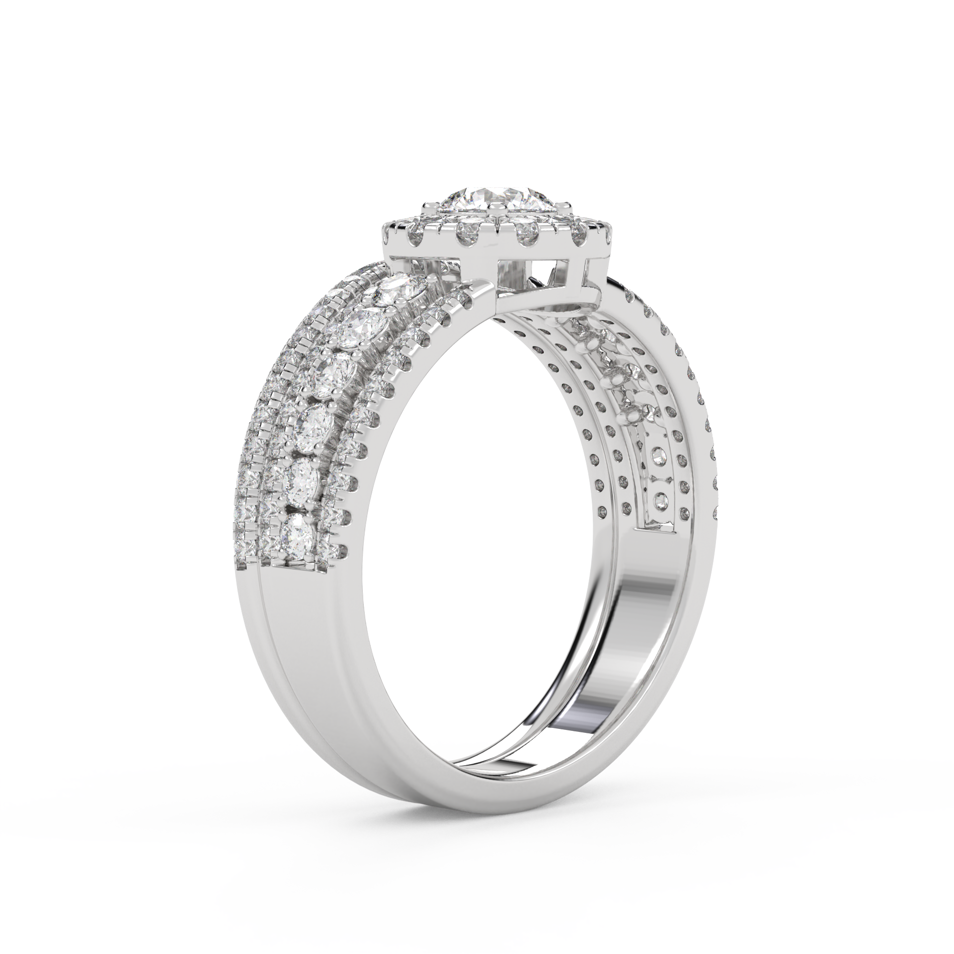 IGI Certified 1.00 Carat Halo Solitaire Cluster Bridal Set Ring
