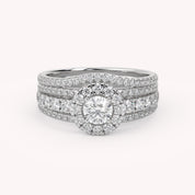 IGI Certified 1.00 Carat Halo Solitaire Cluster Bridal Set Ring