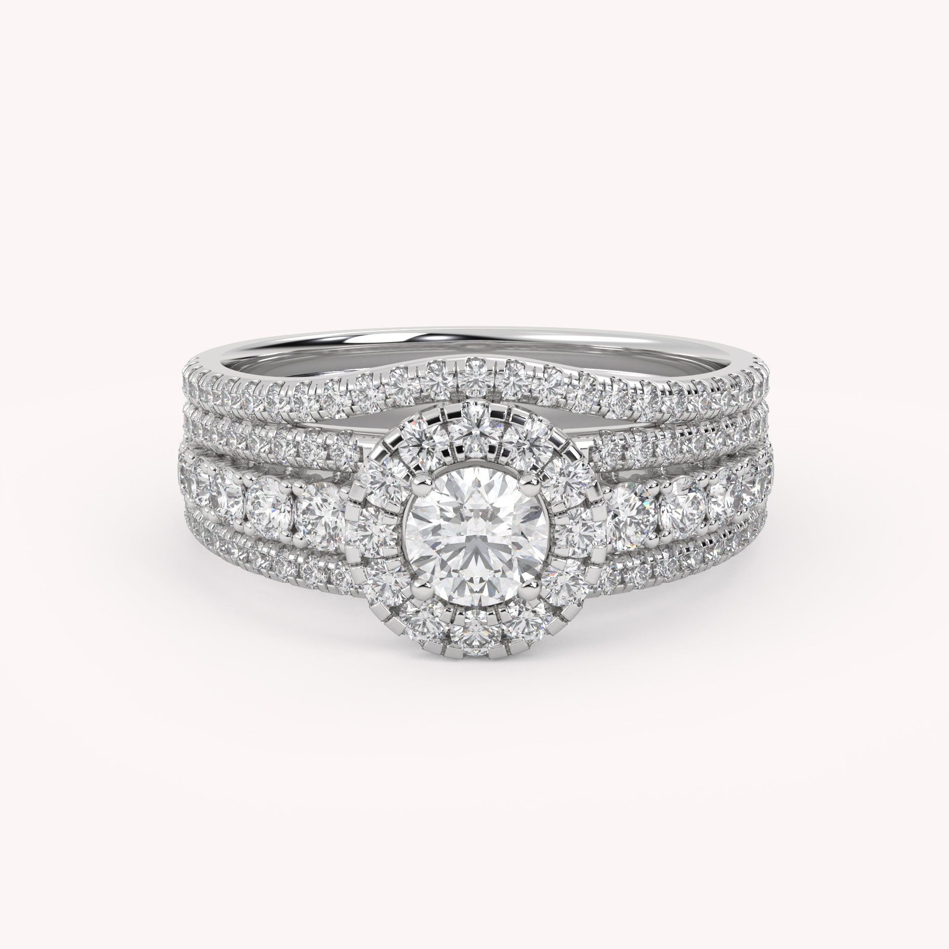 IGI Certified 1.00 Carat Halo Solitaire Cluster Bridal Set Ring