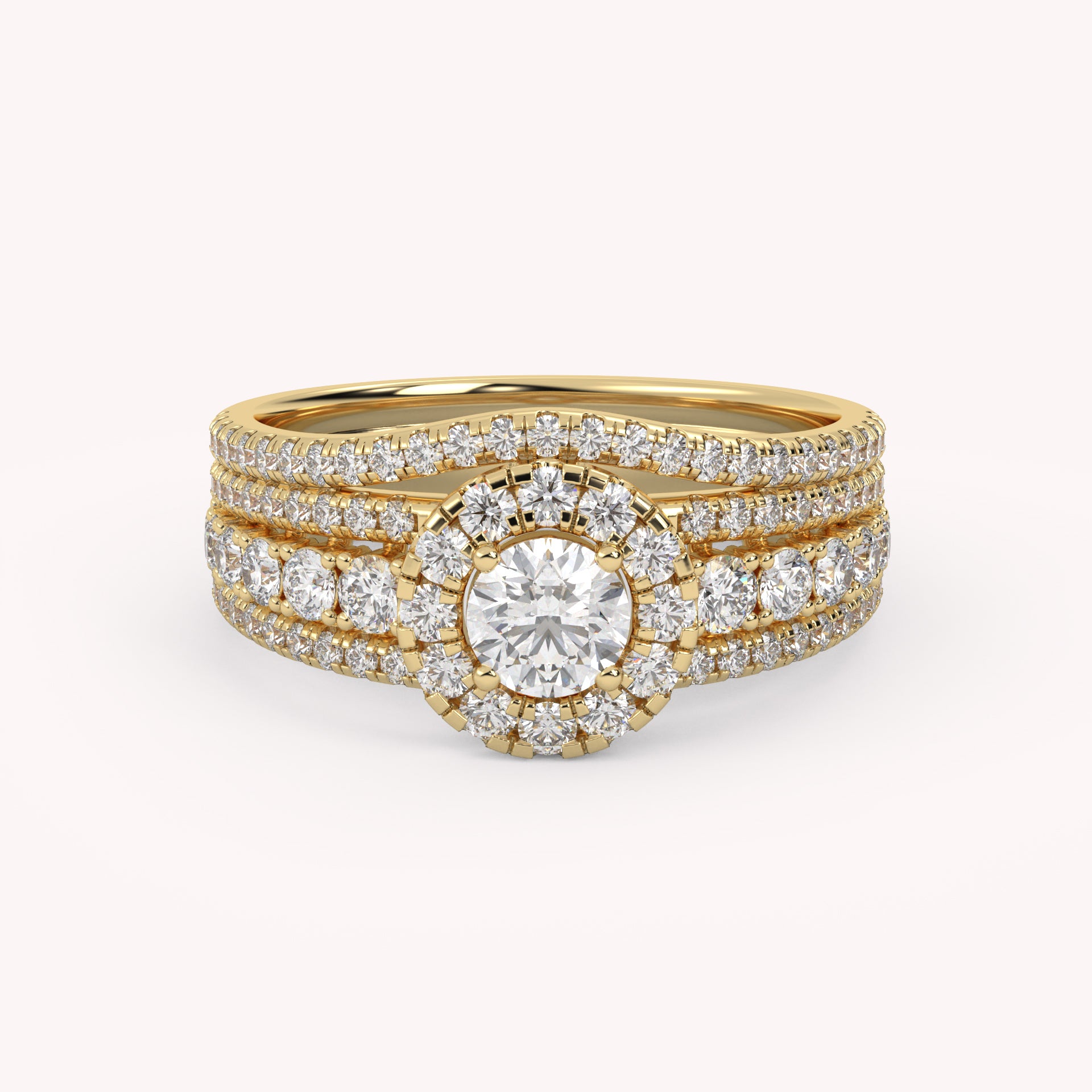 IGI Certified 1.00 Carat Halo Solitaire Cluster Bridal Set Ring