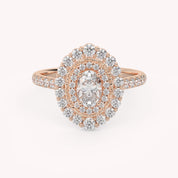 IGI Certified Oval and Round Shape 1.05 Carat Lab Grown Diamond Double Halo Engagement Ring