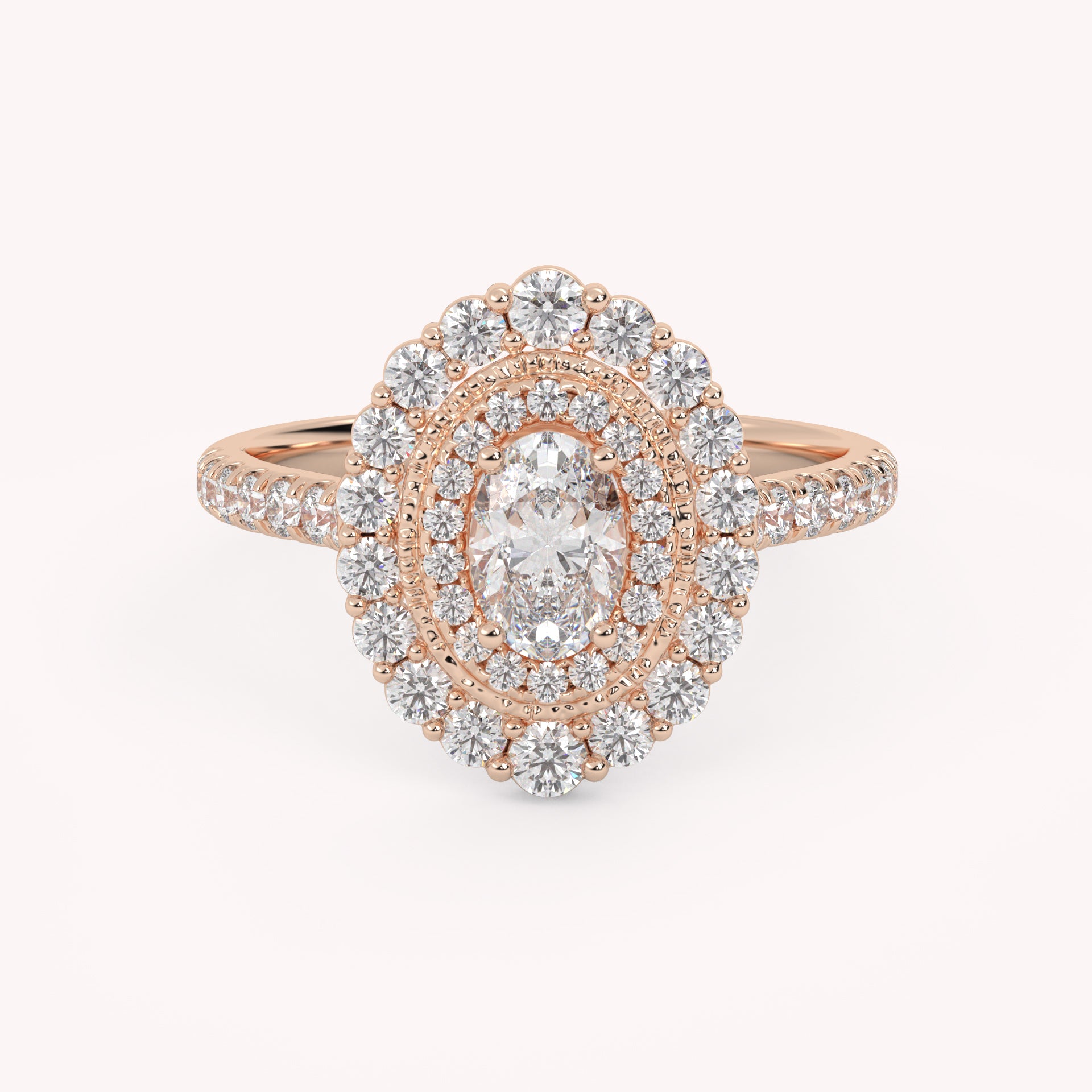 IGI Certified Oval and Round Shape 1.05 Carat Lab Grown Diamond Double Halo Engagement Ring
