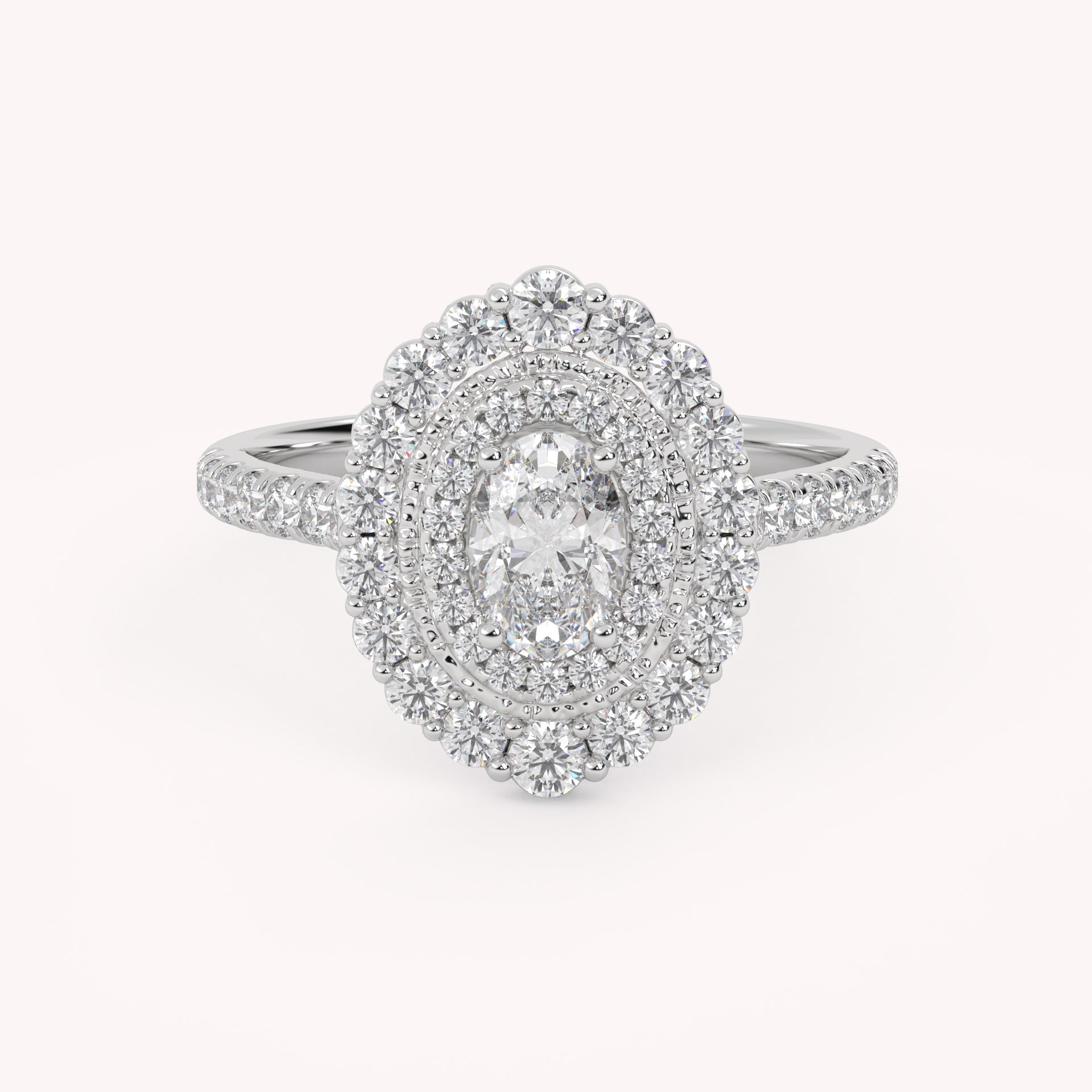 IGI Certified Oval and Round Shape 1.05 Carat Lab Grown Diamond Double Halo Engagement Ring