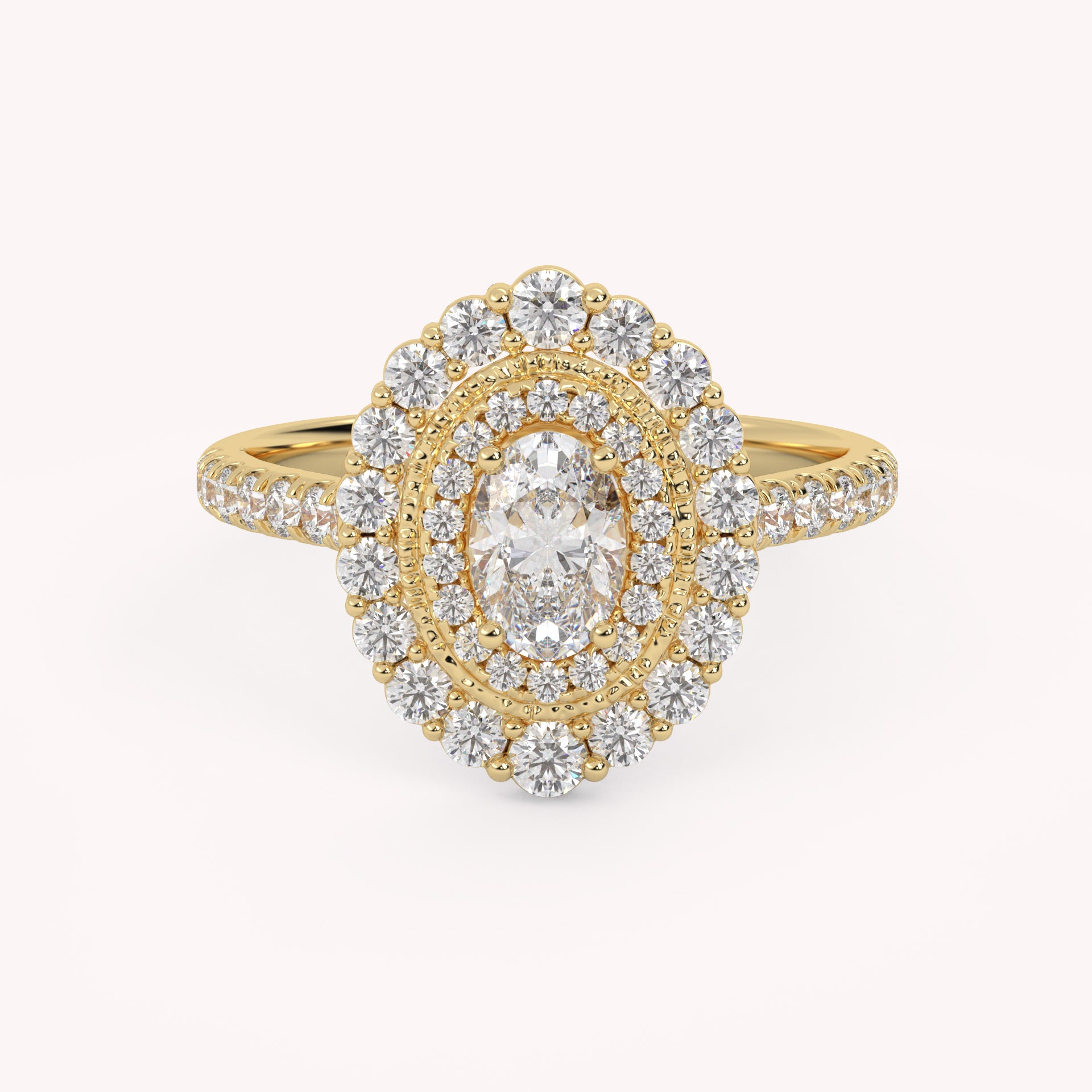 IGI Certified Oval and Round Shape 1.05 Carat Lab Grown Diamond Double Halo Engagement Ring
