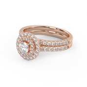 IGI Certified Round Cut 1.00 Carat Lab Grown Diamond Double Halo Solitaire Bridal Set Ring