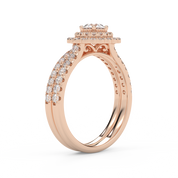 IGI Certified Round Cut 1.00 Carat Lab Grown Diamond Double Halo Solitaire Bridal Set Ring