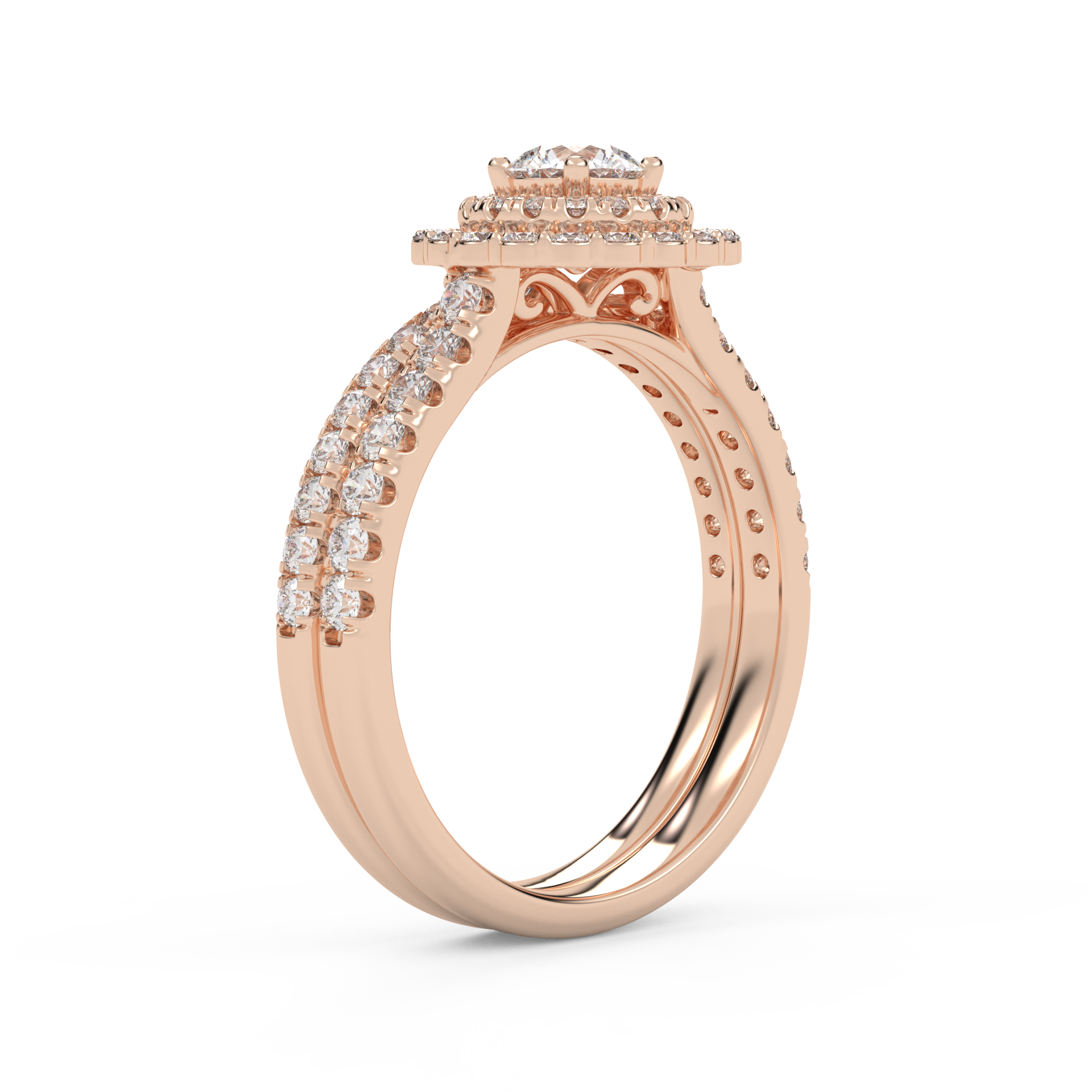 IGI Certified Round Cut 1.00 Carat Lab Grown Diamond Double Halo Solitaire Bridal Set Ring