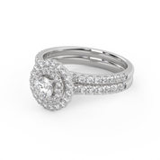 IGI Certified Round Cut 1.00 Carat Lab Grown Diamond Double Halo Solitaire Bridal Set Ring