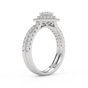 IGI Certified Round Cut 1.00 Carat Lab Grown Diamond Double Halo Solitaire Bridal Set Ring