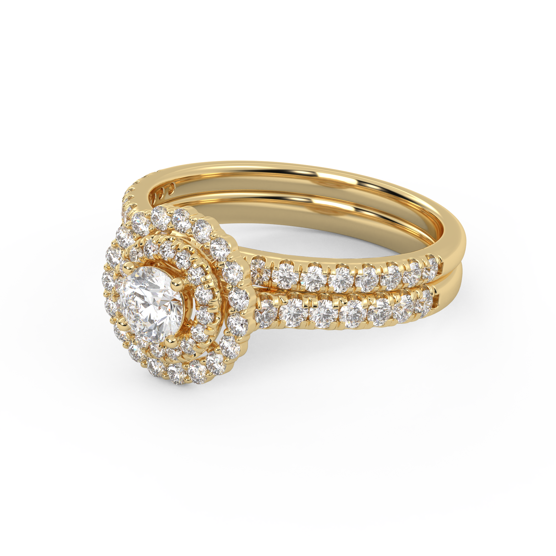 IGI Certified Round Cut 1.00 Carat Lab Grown Diamond Double Halo Solitaire Bridal Set Ring