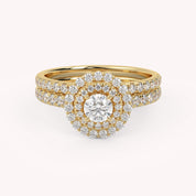 IGI Certified Round Cut 1.00 Carat Lab Grown Diamond Double Halo Solitaire Bridal Set Ring