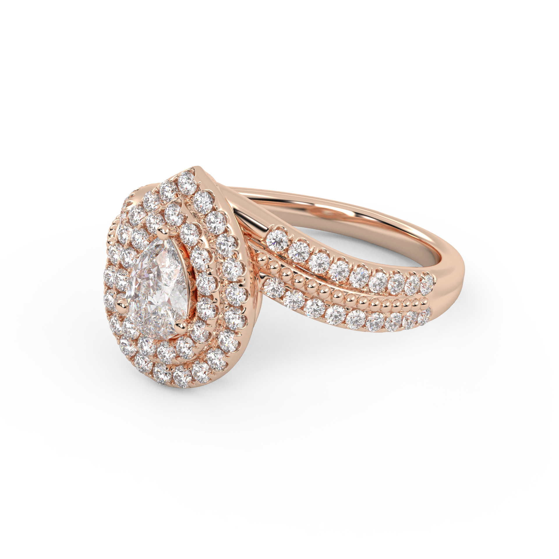 IGI Certified Bypass Double Halo Solitaire Engagement Ring