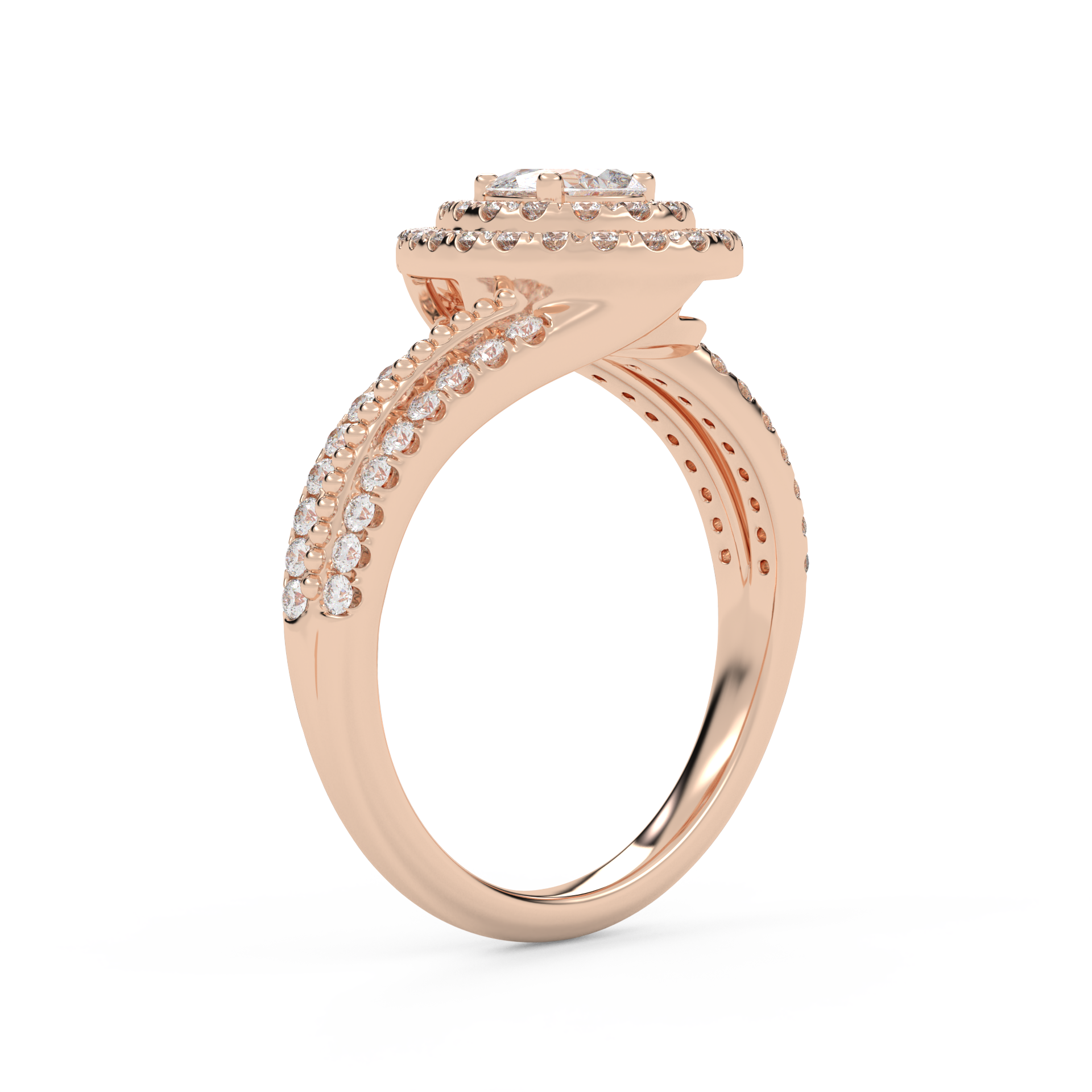 IGI Certified Bypass Double Halo Solitaire Engagement Ring