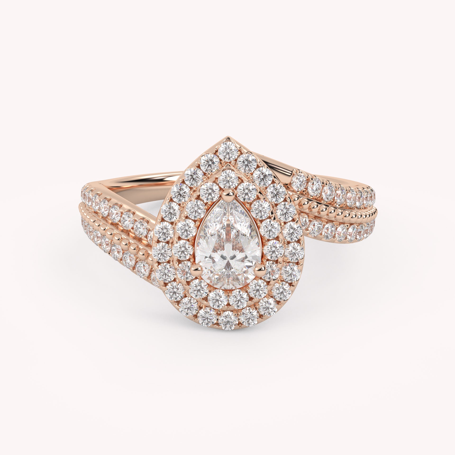 IGI Certified Bypass Double Halo Solitaire Engagement Ring