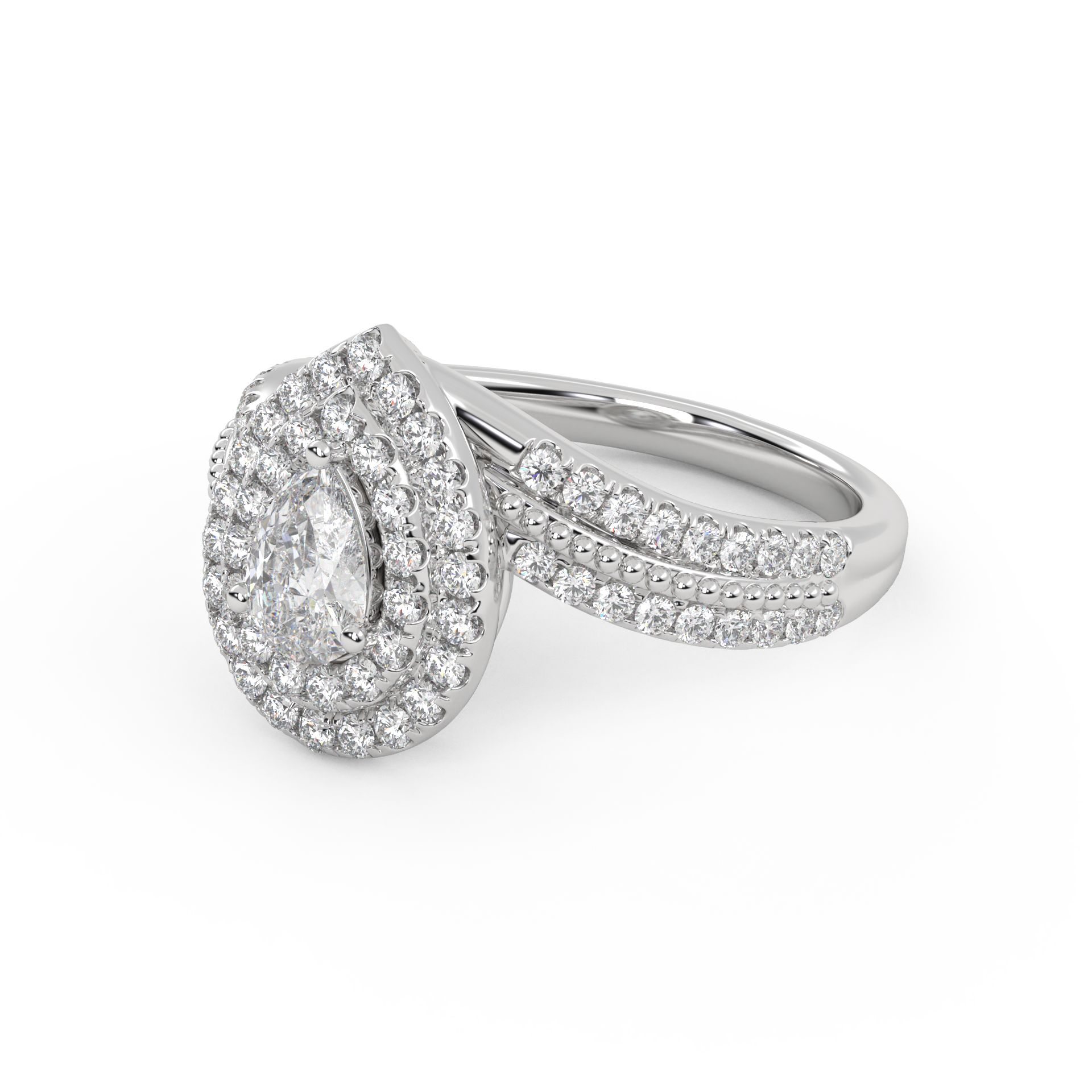 IGI Certified Bypass Double Halo Solitaire Engagement Ring