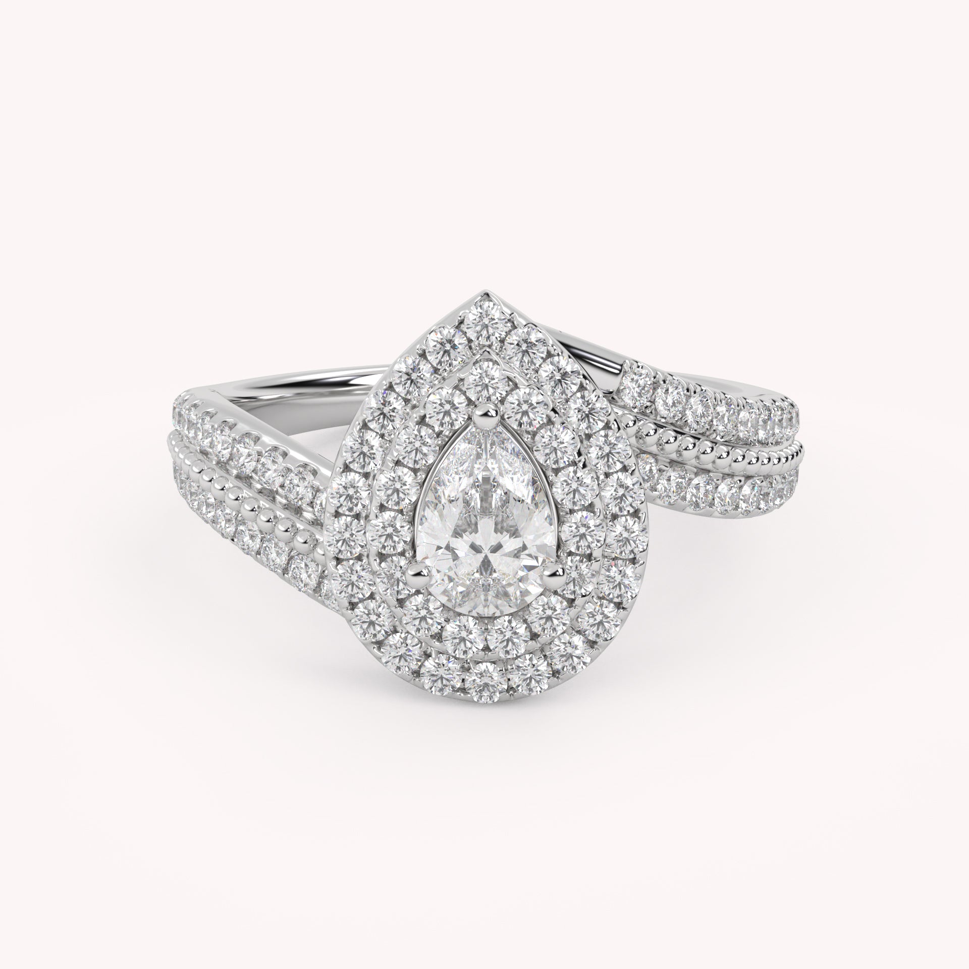 IGI Certified Bypass Double Halo Solitaire Engagement Ring